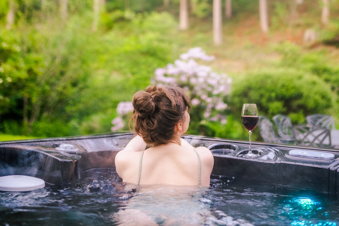 Marrington Mill - relaxing in the hot tub taking in the countryside views